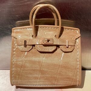 🐊👜 Handmade Mini Brown Crocodile Pattern Birkin AirPods Tote Bag Charm Miniature